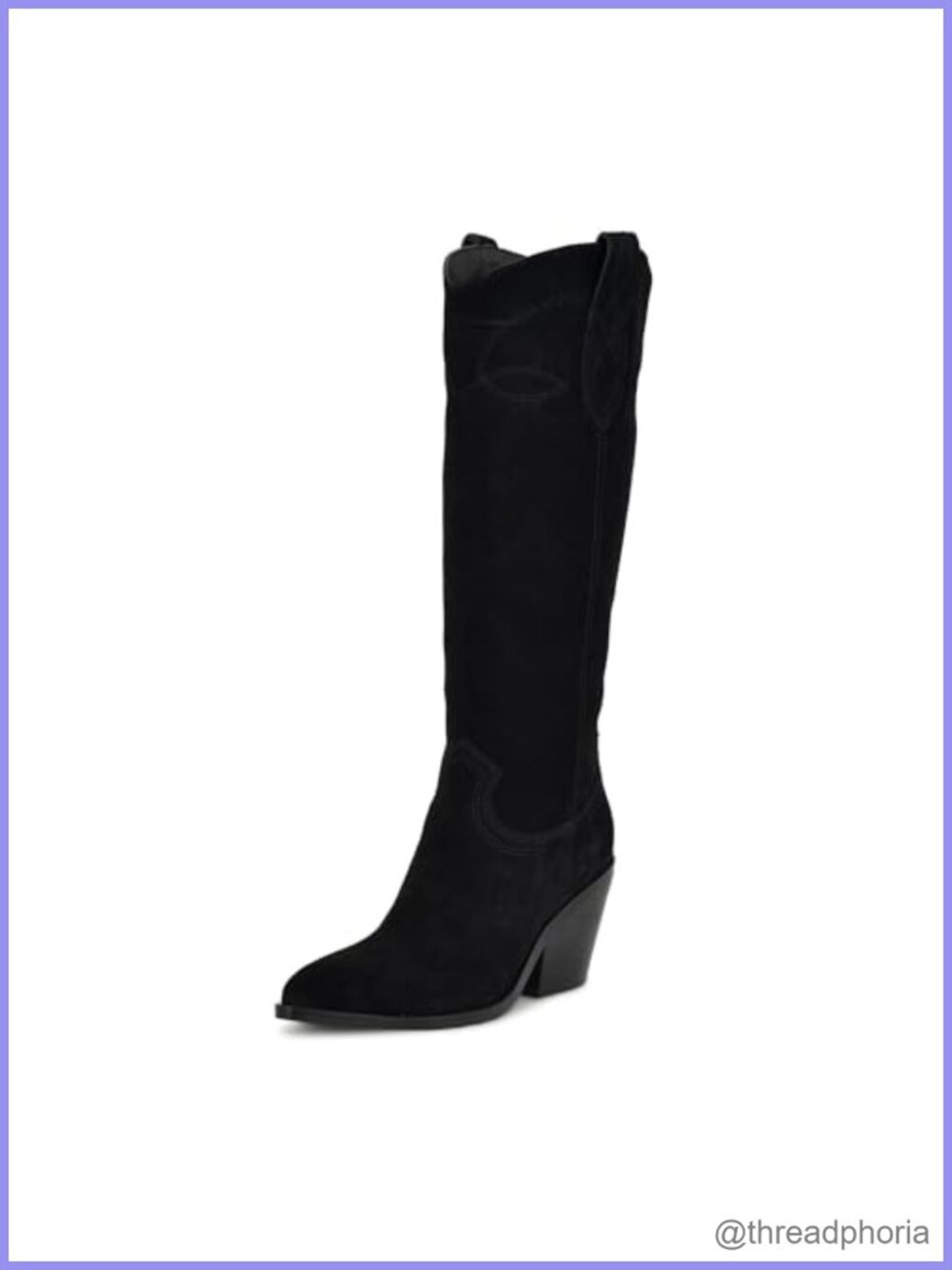 Nine West Smash Suede Knee-High Western Boots Block Heel Pointed Toe